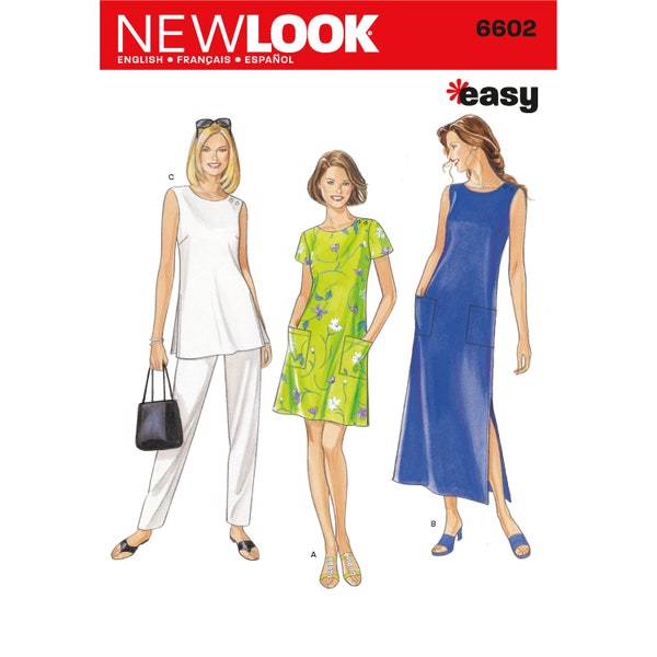 Sewing Pattern for Women's Tops, Dress, and Pants, Maxi Dress, Tank Top, Pullover Dress, New Look 6602, Size S-XXL, Uncut FF