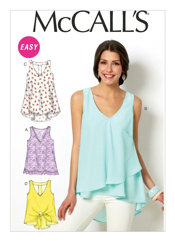 Easy Sewing Pattern for Women's Tops and Tunics, Tank Top Pattern, V Neck Tops, Pullover Top, McCall's 6960, Size XS-M and L-XXL, Uncut FF