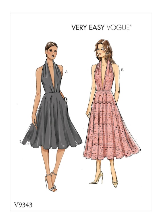 Easy Vogue Sewing Pattern for Womens Dress, Halter Neck Dress, Deep V Neck  Dress, Summer Dress, Vogue 9343, Size 6-14 14-22, Uncut FF - Etsy Hong Kong