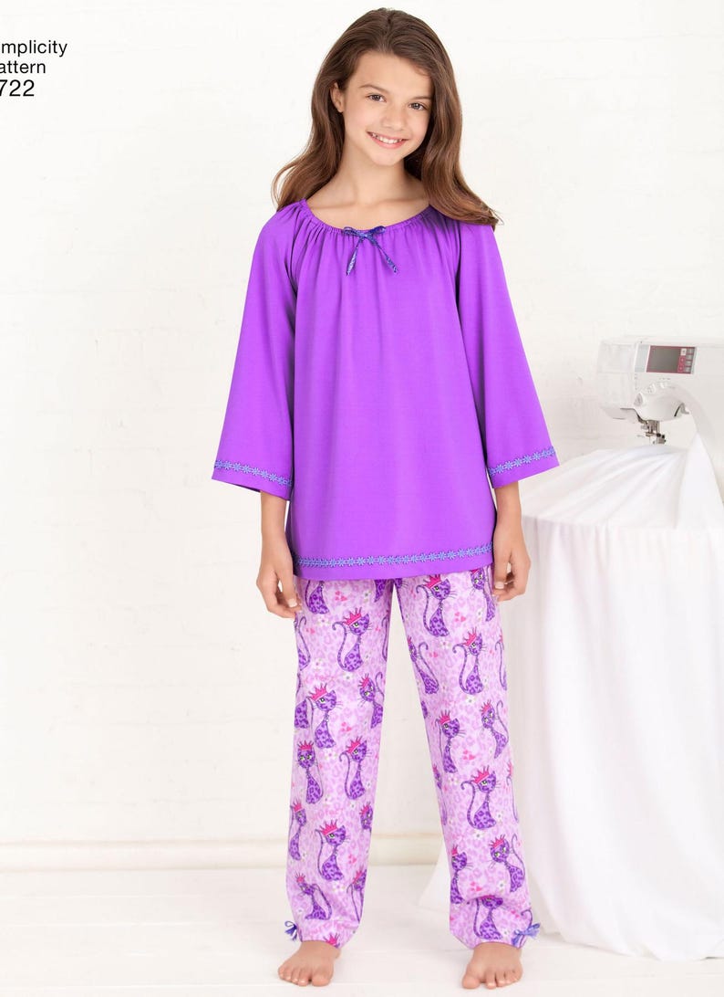 Simple Pyjamas Easy Sewing Pattern for Girls Pajamas, Pajama Tops, Pajama Pants, Girls ...