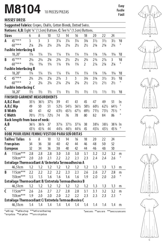 Sewing Pattern for Women's Dress, Empire Seam Button Front Dress