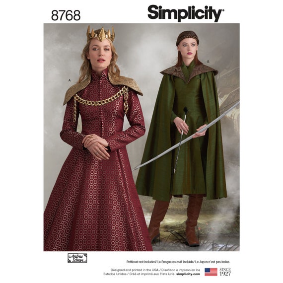Sewing Pattern for Womens Costume, Medieval Costume, Cosplay, Cape Costume, Costume Dress, Fantasy Costume, Simplicity 8768, Size 6-14 14-22