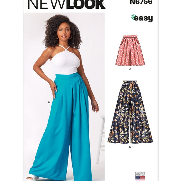 Sewing Pattern for Womens Pants and Shorts, Wide Leg Pants, High Waisted Shorts, Culottes, New Look 6756, Size 10-22, Uncut FF