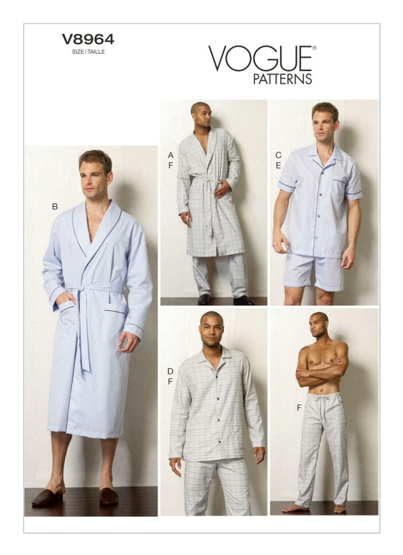 Vogue Sewing Pattern for Men's Pajamas Mens Robe Pattern Etsy