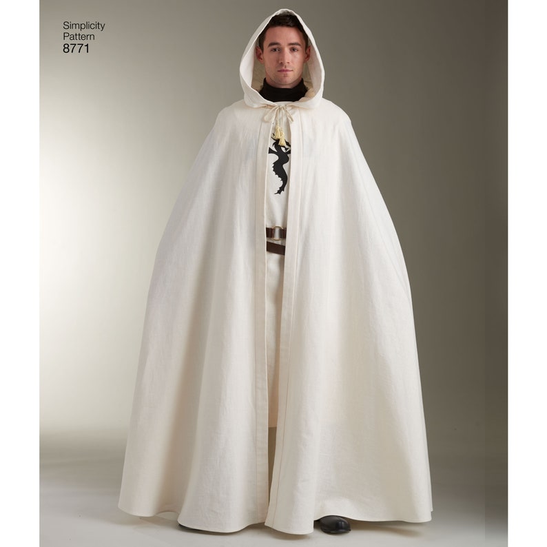 Knight Cape Pattern Sewing Pattern for Mens Fantasy Costume, Hooded Cape Costume, Floor ...