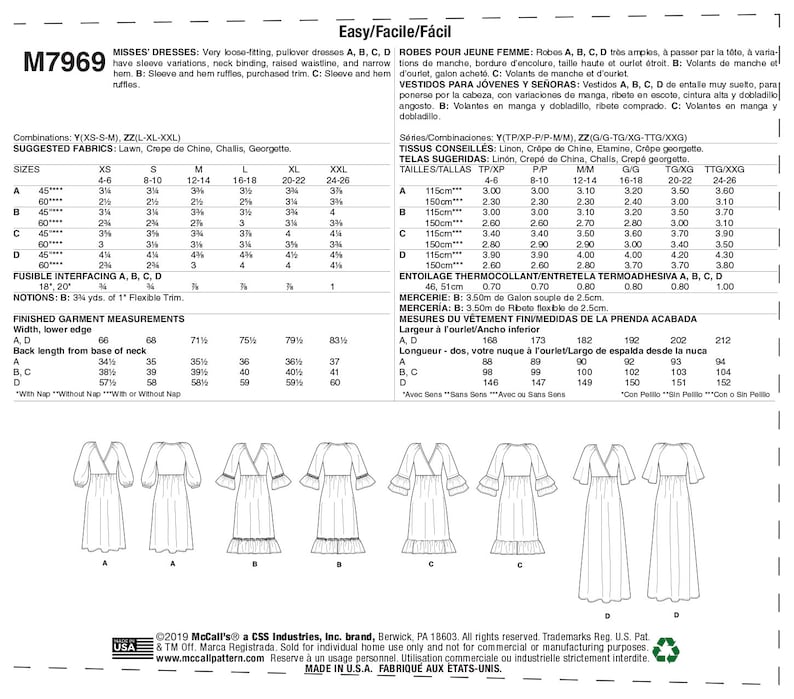 Sewing Pattern for Womens Dress, Summer Dress, Maxi Dress Pattern, V Neck Dress, McCall's 7969, Size XS-M and L-XXL, Uncut FF image 9