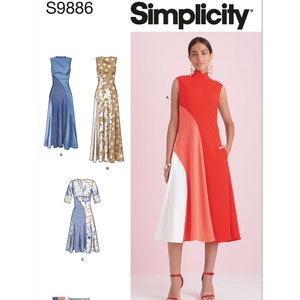 Easy Sewing Pattern for Womens Dress, Knit Dress, Summer Dress, Color Block Dress, Cocktail Dress, Size 4-12 12-20, Simplicity 9886, Uncut