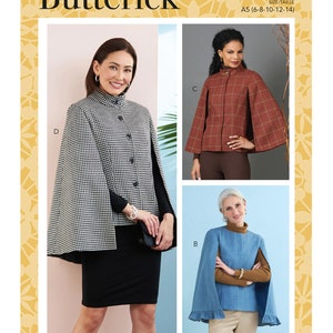 Sewing Pattern for Women&#39;s Cape Jackets, Womens Coat Pattern, Button Front Cape Pattern, Butterick 6603, Size 6-14 and 14-22, Uncut and FF