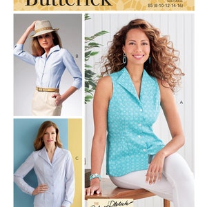 Patron de couture pour hauts femme, hauts boutonnés, hauts classiques, hauts à col rabattu, Butterick 6842, tailles 8-16 et 16-24, non-coupure FF