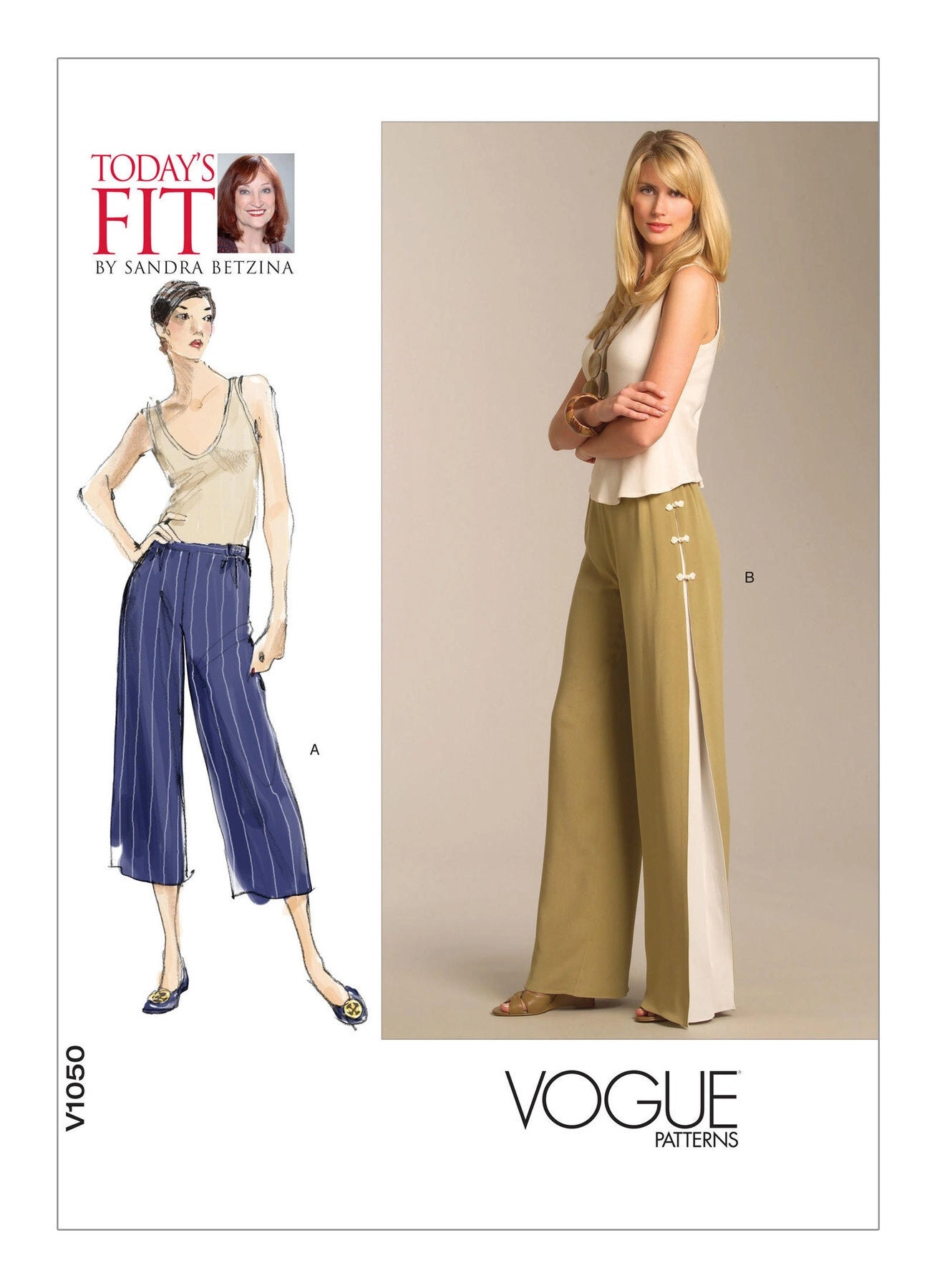 Vogue Sewing Pattern for Women's Pants, Wide Leg Pants, High Waisted Pants,  Cropped Pants, Vogue 1050, All Sizes, Uncut FF 