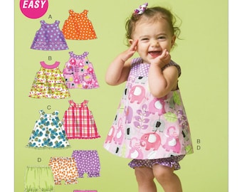 Sewing Pattern for Baby Dress, Top, Bloomers, and Pants, Newborn Baby Clothing, Infant Dress, McCalls 6912, Size NB-XL, Uncut
