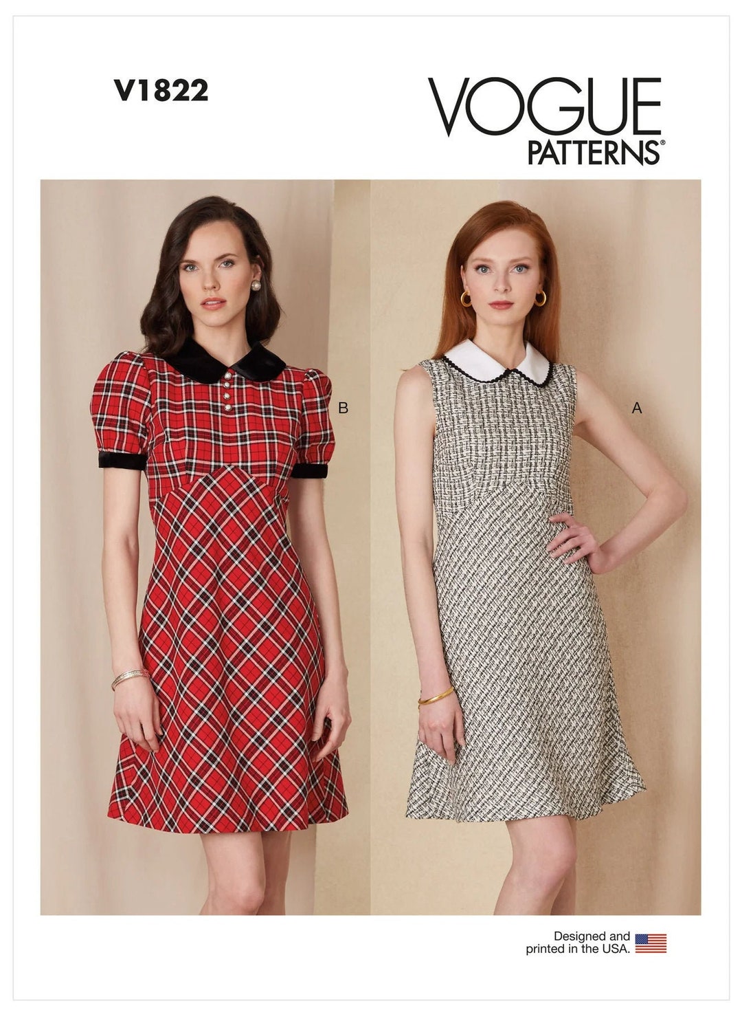Vogue Sewing Pattern for Women's Dress, Puff Sleeve Dress