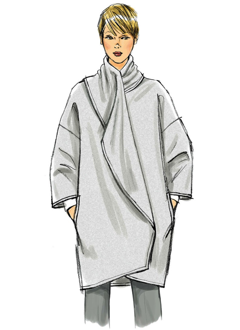 Patron de couture Vogue pour veste femme, veste à col châle, veste oversize, veste portefeuille, Vogue 8930, taille XS-M et L-XXL, FF non coupé image 5