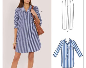 Sewing Pattern for Women's Tops and Pants, Button Front Tops, Cropped Pants, Long Sleeve Tops, New Look 6828, Size 10-18, Uncut and FF