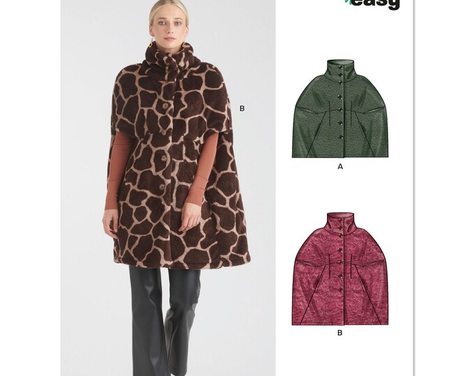 Sewing Pattern for Women's Cape Jacket, Button Front Jacket, Winter