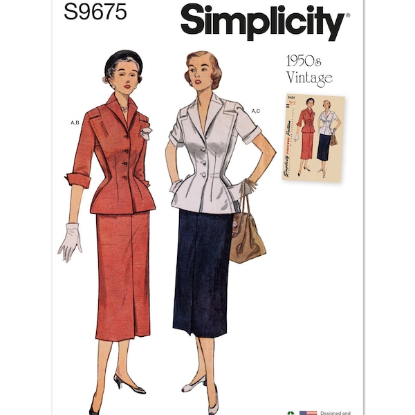 Sewing Pattern for Womens Skirt and Jacket, Short Sleeve Jacket, Button Front Jacket, High Waisted Skirt, Simplicity 9675, Size 6-14 16-24