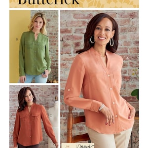 Patron de couture pour hauts femme, hauts boutonnés, hauts à manches longues, hauts classiques, Butterick 6856, tailles 8-16 et 16-24, non-coupure FF