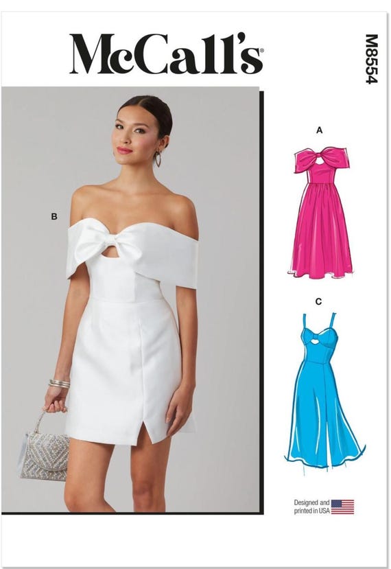 mccall's off the shoulder dress pattern Sewing Pattern for Womens Dress, Formal Dress, off Shoulder Dress, Prom  Dress, Fit and Flare Dress, Mccalls 8554, Size 8-16 18-26