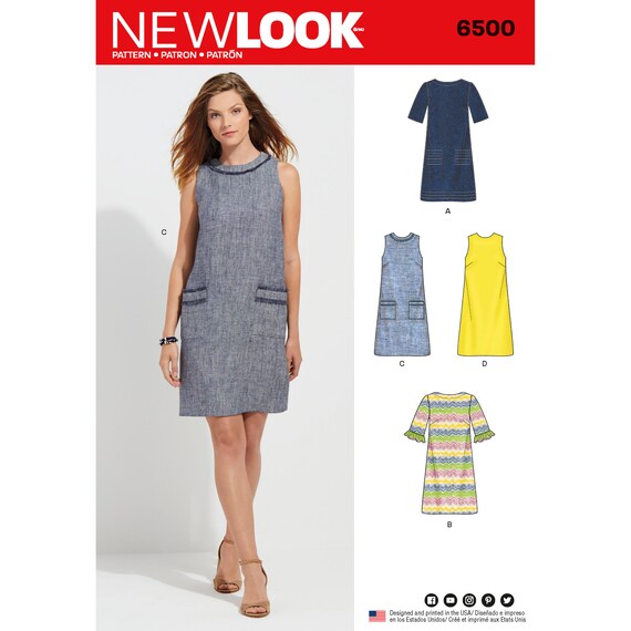 Sewing Pattern for Women's Dress, Sleeveless Dress, Classic Dress, Shift Dress, Summer Dress, New Look 6500, Size 10-22, Uncut and FF