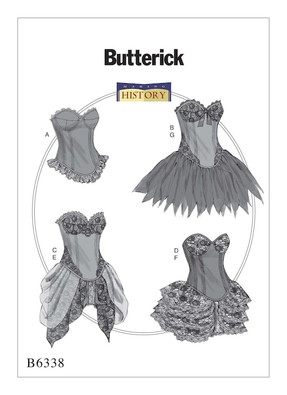 Sewing Pattern for Womens Boned Corset and Skirt, Lace Back Corset Pattern, Lined Corset, Bustier, Butterick 6338, Size 6-14 14-22, Uncut