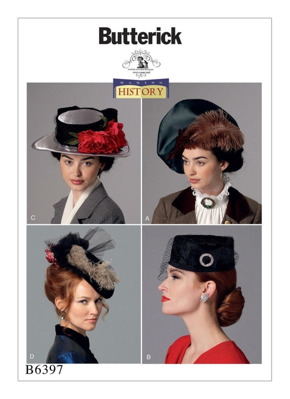 Sewing Pattern for Womens Hats, Vintage Style Hat Pattern, Hat with Veil, Fascinator Hat, Beret, Butterick 6397, Uncut FF