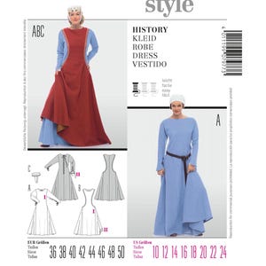 Schnittmuster für Damenkostüm, Mittelalter Kleid, Renaissance Kleid, Fantasy Kleid, Maxi Kleid, Burda 7977, Größe 10-24, Uncut FF