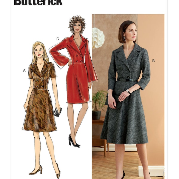 Easy Sewing Pattern for Womens Dress, Fit and Flare Dress, Button Front Dress, Size 6-14 and 14-22, Butterick 6706, Uncut and FF