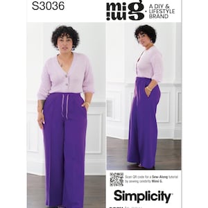 Sewing Pattern for Womens Pants, Womens Joggers, High Waisted Pants, Drawstring Pants, Mimi G Simplicity 3036, Size 8-16 18-26, Uncut