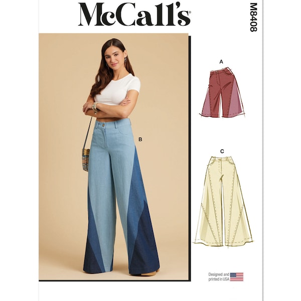 Easy Sewing Pattern for Womens Pants and Shorts, Wide Leg Pants, High Waisted Pants, Womens Jeans, McCalls 8408, Size 6-14 16-24, Uncut FF