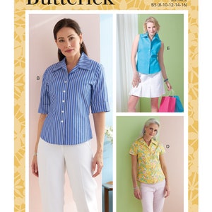 Patron de couture pour hauts femme, hauts boutonnés, hauts classiques, débardeur, hauts à manches longues, Butterick 6753, tailles 8-16 et 16-24, FF non coupé