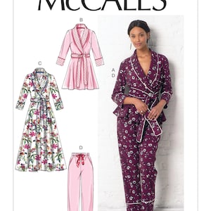 Sewing Pattern for Women's Pajama Bottoms and Robe, Womens Sleepwear, Pajama Set, Long Robe, McCalls 7875, Size XS-M and L-XL, Uncut FF