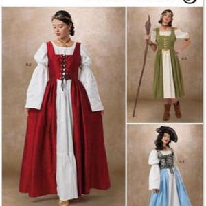 Schnittmuster für Damenkostüm Kleid, Renaissance Kleid, Mittelalterkostüm, Bauernkleid, Purpurity 3127, Größe 8-16 18-26