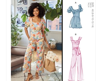 Sewing Pattern for Womens Jumpsuit and Romper Pattern, Puff Sleeve Jumpsuit, Fitted Romper, McCalls 8203, Size 6-14 and 16-24, Uncut