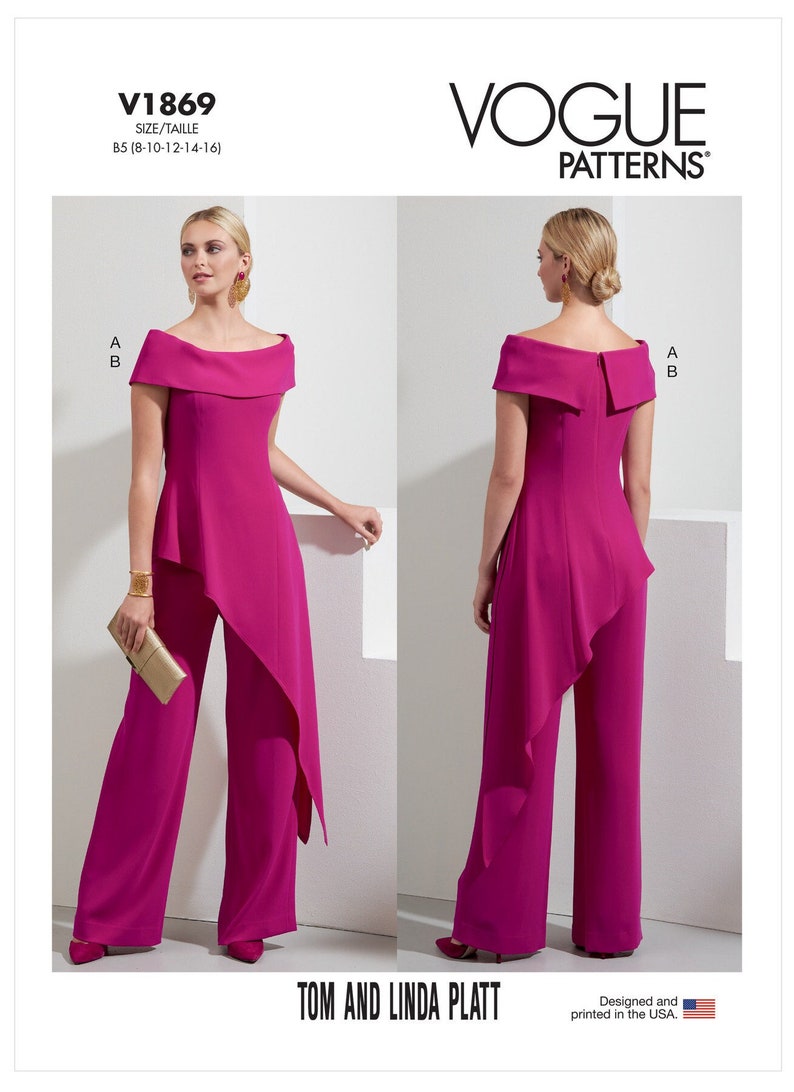 Vogue Sewing Pattern for Women's Tops and Pants, Off Shoulder Tops, Wide Leg Pants, Formal Outfit, Vogue 1869, Size 8-16 and 16-24, Uncut FF
