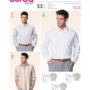 Sewing Pattern for Men&#39;s Tops, Mens Button Up Shirt, Dress Shirt, Long Sleeve Shirt, Collared Shirt, Burda 7045, Size 34-50, Uncut FF