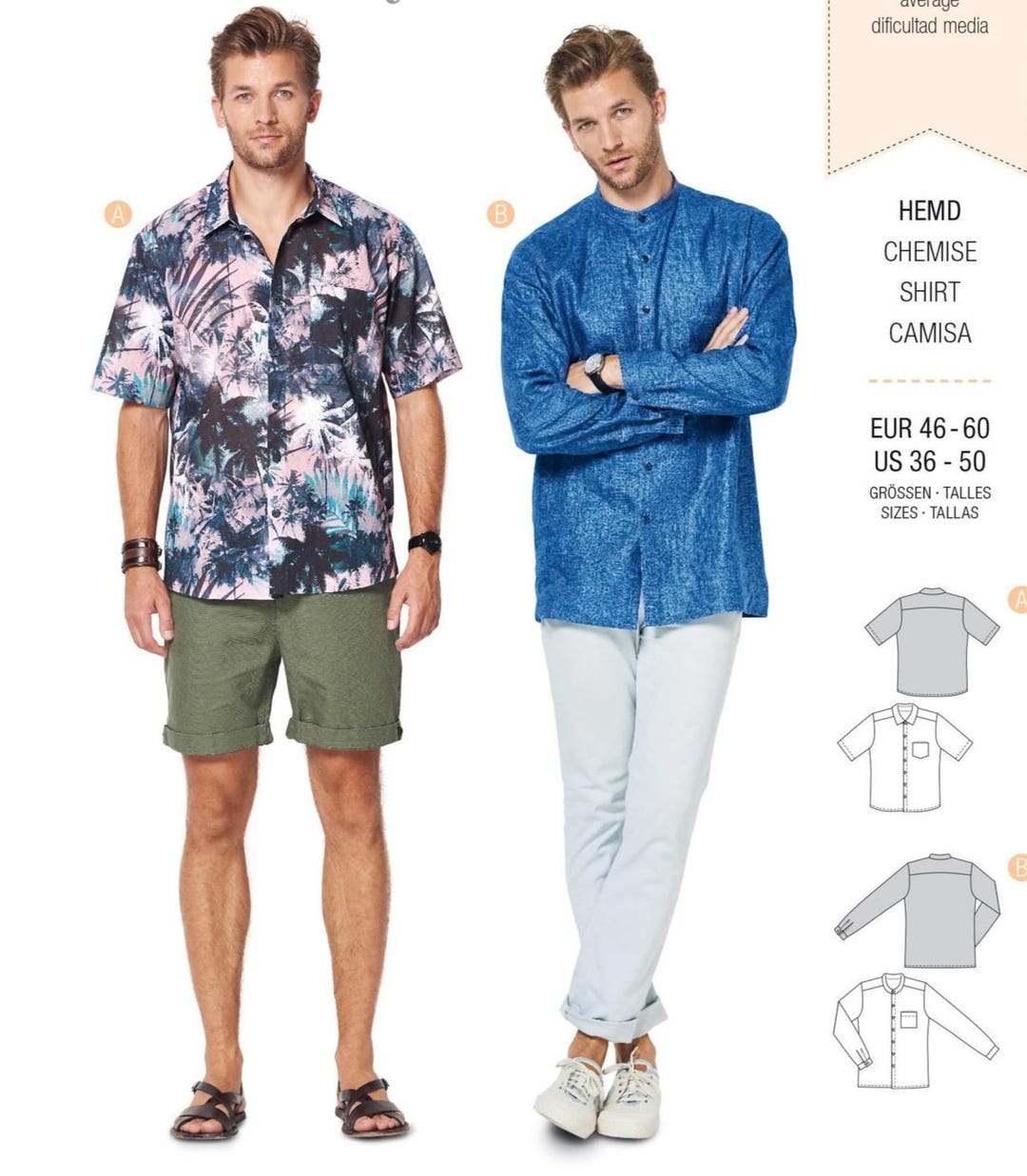 Sewing Pattern for Men's Tops, Mens Button up Shirt, Classic Shirt ...