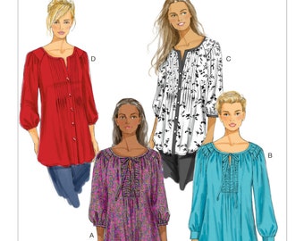 Sewing Pattern for Women's Tops, Shirred Tunic, Pullover Tops, Loose Fitting Tops, Butterick 5861, Size 8-16 and 18W-24W, Uncut and FF