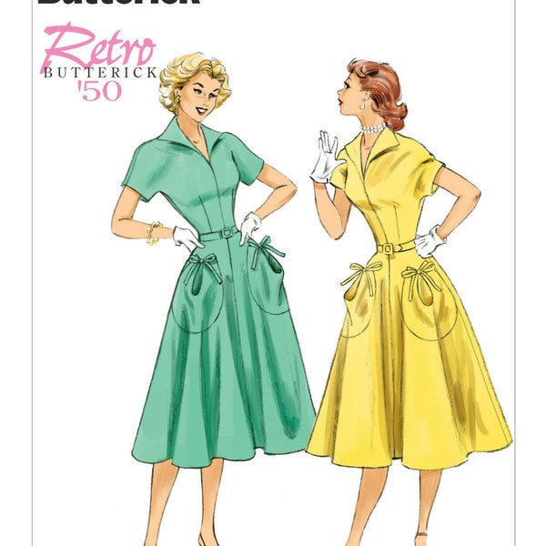 Sewing Pattern for Women's Dress, Vintage 50s Style Dress, Fit and Flare Dress, Swing Dress, Size 6-14 and 14-22, Butterick 6055, Uncut FF