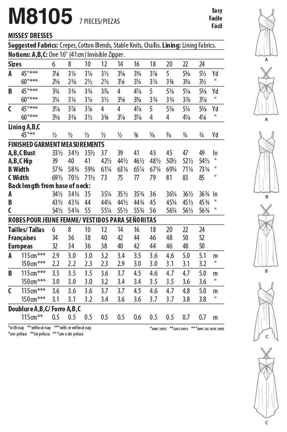 Sewing Pattern for Women's Dress, Faux Wrap Dress, Summer Dress Pattern, Asymmetrical Dress, Mccalls 8105, Size 6-14 and 16-24, Uncut and FF - Etsy Sewing Pattern for Women's Dress, Faux Wrap Dress, Summer Dress Pattern, Asymmetrical Dress, Mccalls 8105, Size 6-14 and 16-24, Uncut and FF - Etsy
