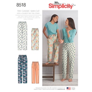Sewing Pattern for Girl's and Women's Pajama Bottoms, Pajama Pants, Loungewear, Simplicity 8518, Size Child and Adult XS-XL, Uncut and FF