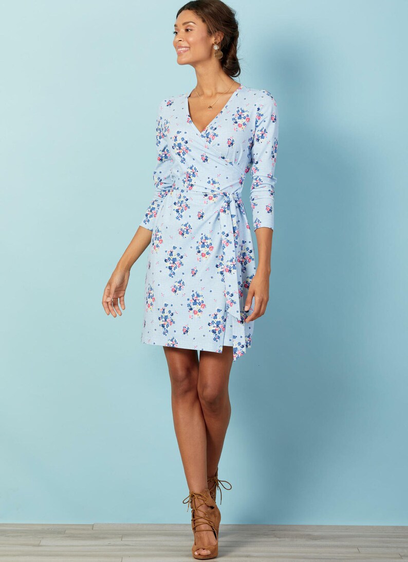 Easy Sewing Pattern for Womens Dress, Knit Dress, Wrap Dress, Fitted