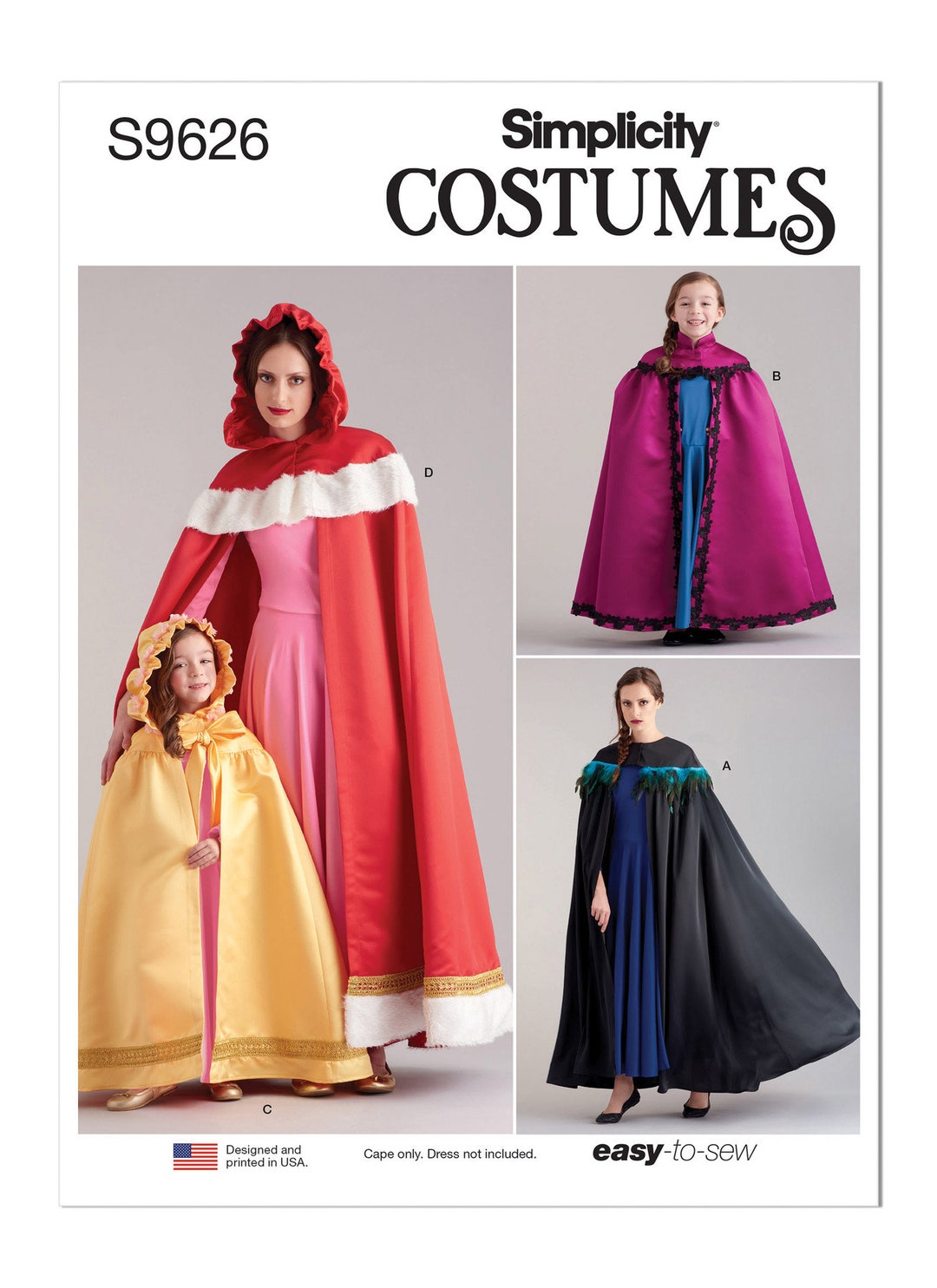 Sewing Pattern for Womens and Girls Cape Costume, Halloween Costume ...