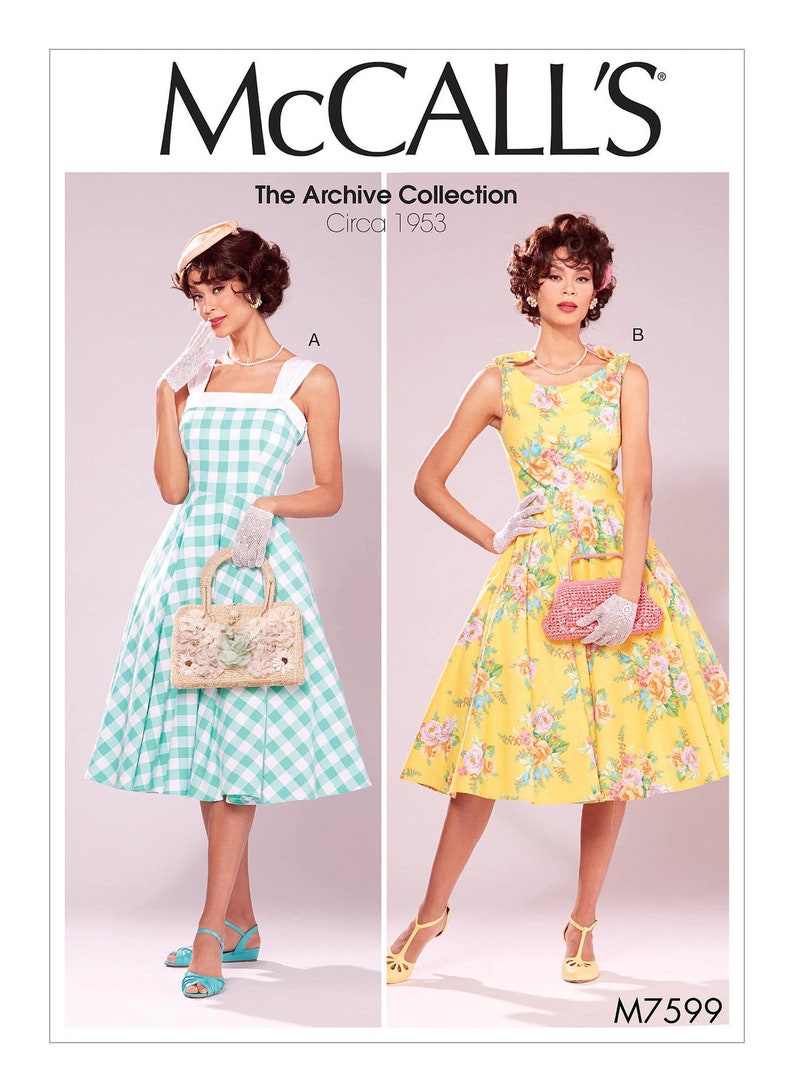 Sewing Pattern for Women's Dress, Vintage Style Dress with Petticoat, Fit and Flare Dress, Size 6-14 and 14-22, McCalls 7599, Uncut FF image 1