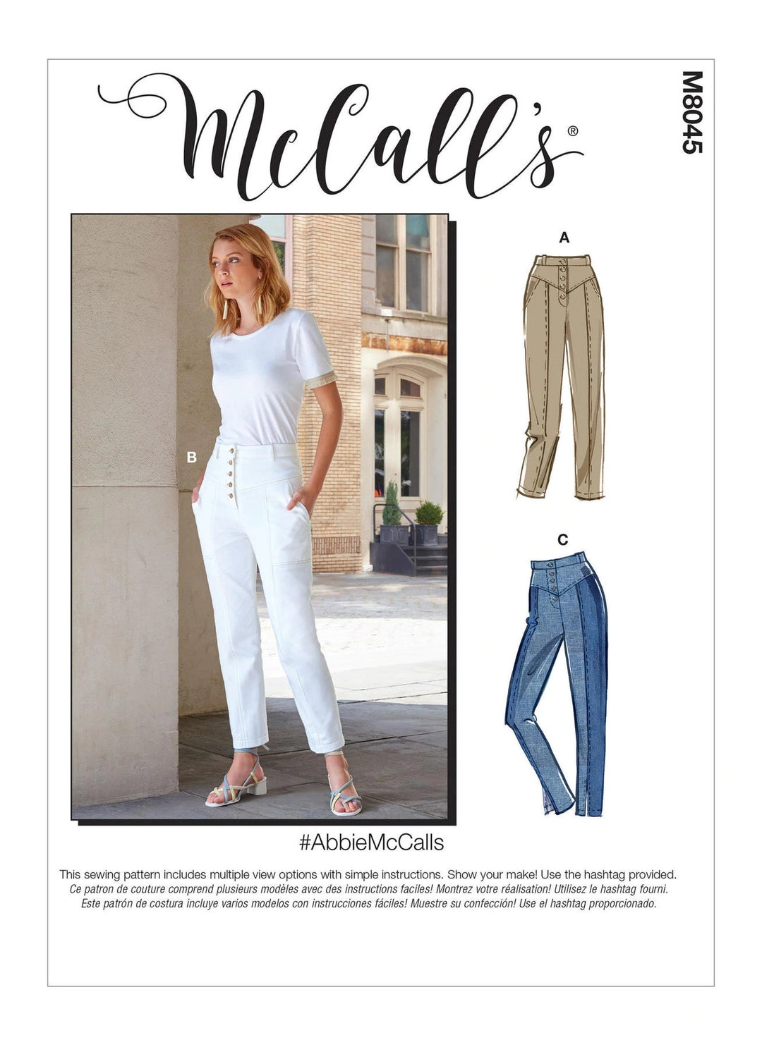 Sewing Pattern for Womens Pants, High Waisted Jeans Pattern, Cropped Pants  Pattern, Mccalls 8045, Size 6-14 and 14-22, Uncut FF 