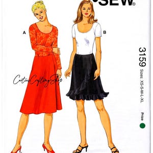 Patrón de costura para blusas y faldas de mujer, blusas de punto, blusas de manga larga, faldas acampanadas, faldas de cintura alta, Kwik Sew 3159, tallas XS-XL, sin cortar