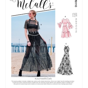 Sewing Pattern for Women&#39;s Maxi Dress, Tiered Dress, Summer Dress Pattern, Sheer Dress Pattern, McCalls 8110, Size 6-14 and 16-24, Uncut FF