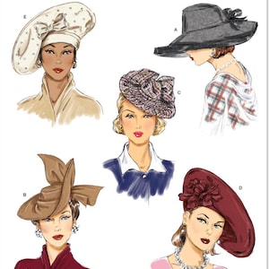 May include: Simplicity sewing pattern S9834 featuring illustrations of five vintage hats. The hats include a wide-brimmed hat, a cloche, and a turban-style hat. The image includes the text "Simplicity" and "Designed and printed in USA."