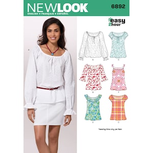Easy Sewing Pattern for Women&#39;s Tops, Pullover Tunic, Long Sleeve Tops, Tank Top, Peasant Tops, New Look 6892, Size 6-16, Uncut FF