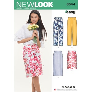 Patrón de costura para pantalones y faldas de mujer, pantalones de pierna recta, falda ajustada, falda lápiz, New Look 6544, tallas 10-22, sin cortar FF