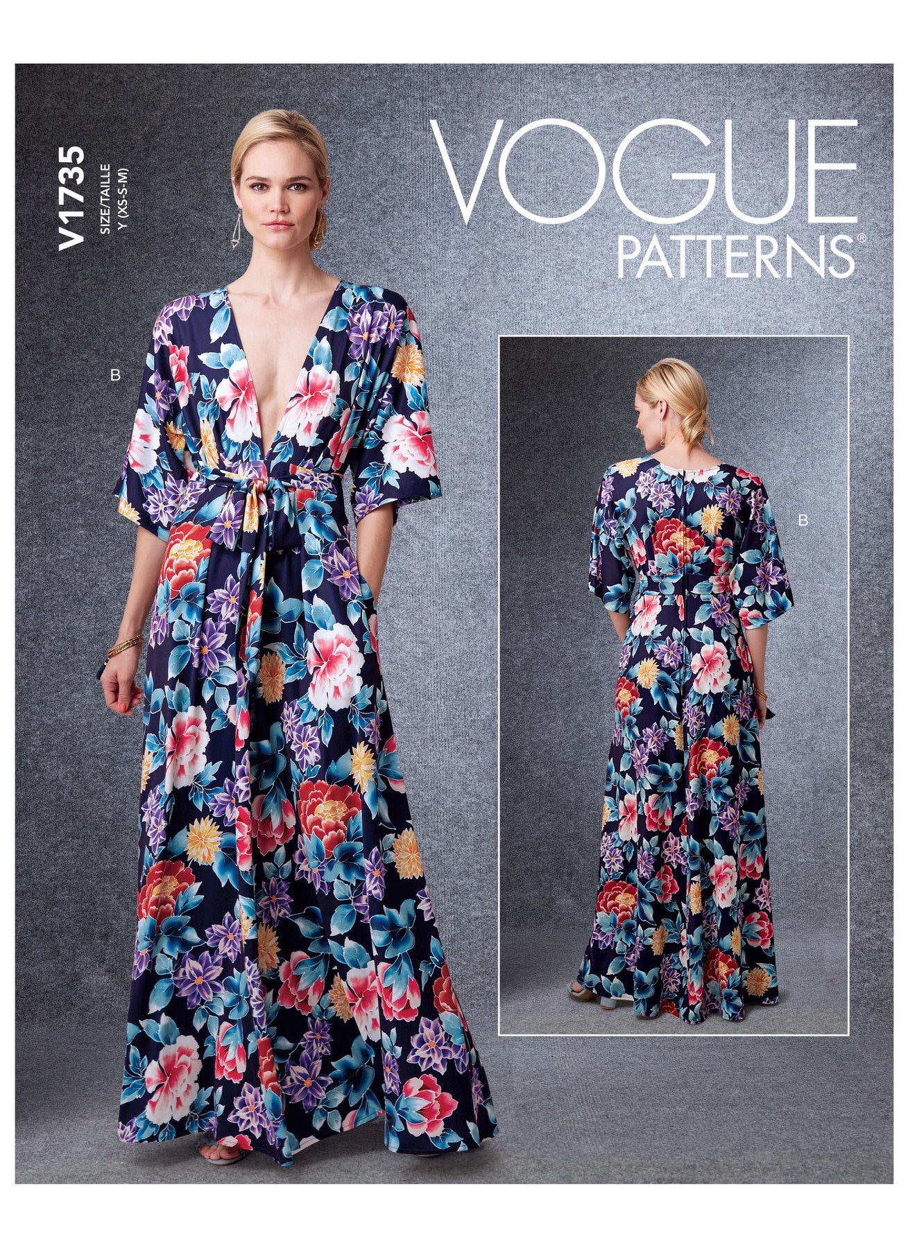 Vogue Sewing Pattern for Women's Dress, Kimono Dress, Maxi Dress Pattern, Deep V Neckline Dress, Vogue 1735, Size XS-M and L-XXL, Uncut FF